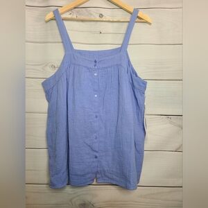 Caslon Cotton Gauze Button-Up Tank Sunflower Blue Size L NWT